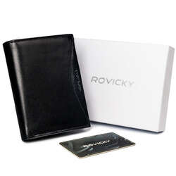 Bogato wyposażony portfel męski z naturalnej skóry licowej RFID Rovicky