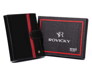 Elegancki, skórzany portfel męski z czerwonym akcentem — Rovicky
