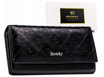 Klasyczny, rozbudowany portfel damski na zatrzask - Rovicky