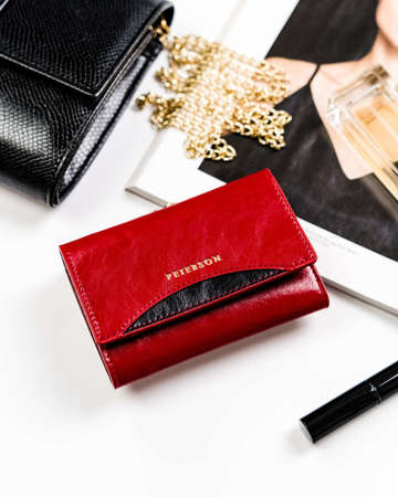 Kompaktowy, skórzany portfel damski z ochroną kart — Peterson - Czerwony