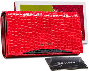 Lakierowany portfel skórzany z elegancki wzorem croco — Peterson - Czerwony