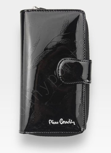 Portfel Damski Pierre Cardin Skóra Naturalna Czarne Liście Pionowy RFID Secure