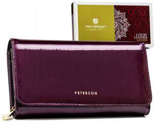 Skórzany, lakierowany portfel damski z miejscem na długopis Peterson