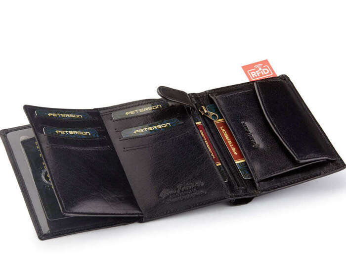 Pionowy portfel męski ze skóry naturalnej RFID - Peterson