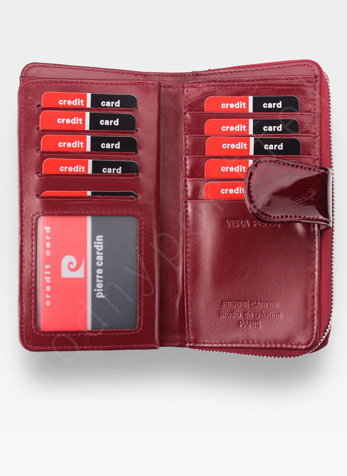 Portfel Damski Pierre Cardin Skóra Naturalna Czerwony Pionowy RFID Secure