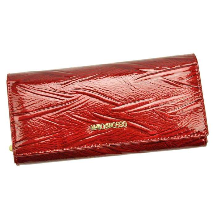 Skórzany damski portfel duży zapinany na zatrzask  Mato Grosso 0637-54 RFID czerwony