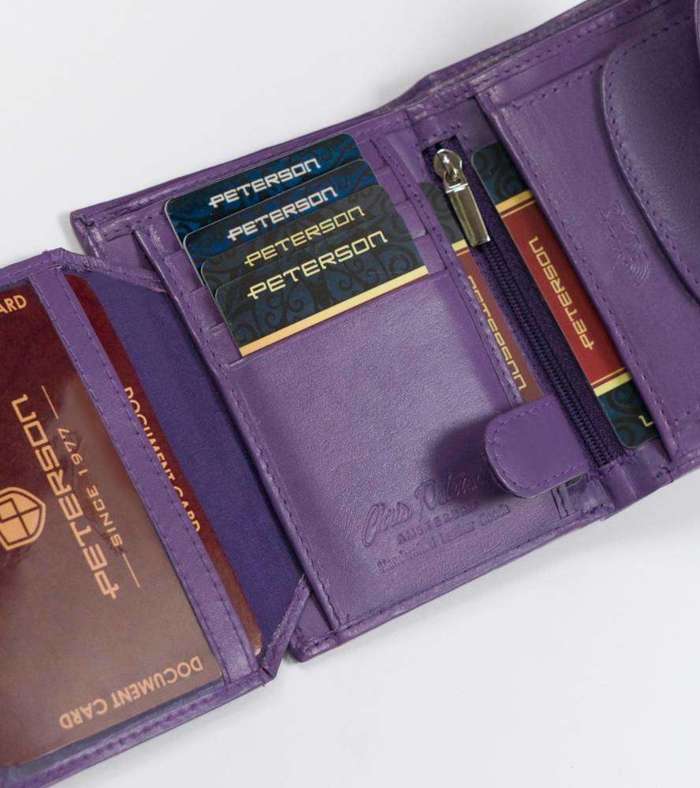 Skórzany, kompaktowy portfel Damski z klapką — Peterson