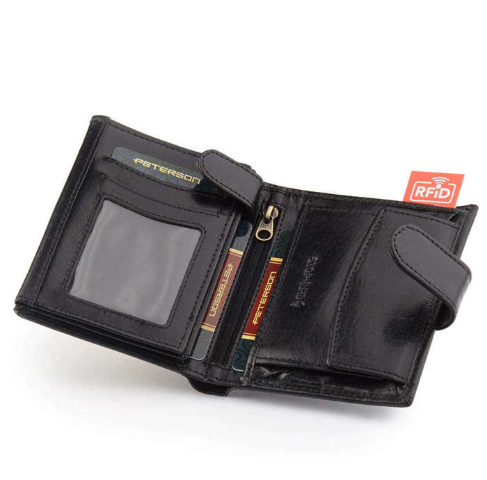 Skórzany portfel Męski z transparentnymi kieszonkami — Peterson