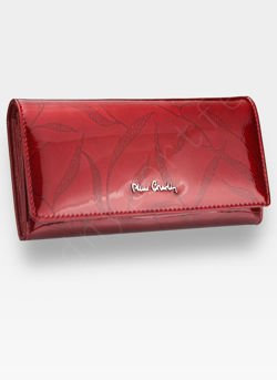 Portfel Damski Pierre Cardin 02 LEAF 100 Skóra Naturalna Czerwone Liście Poziomy Duży RFID