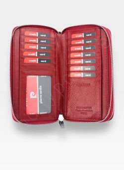 Portfel Damski Pierre Cardin 02 LEAF 118 Skóra Naturalna Czerwone Liście Poziomy Duży RFID Secure