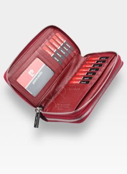 Portfel Damski Pierre Cardin 02 LEAF 118 Skóra Naturalna Czerwone Liście Poziomy Duży RFID Secure