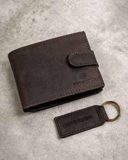 Zestaw prezentowy: mały, skórzany portfel męski i brelok Peterson